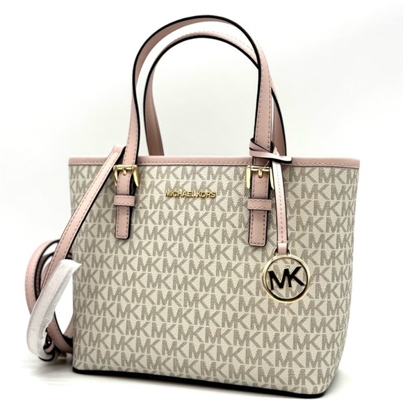 Michael Kors Jet Set Travel Extra-Small Logo Top-Zip lote Bag Powder Blush Multi - Picture 1 of 9